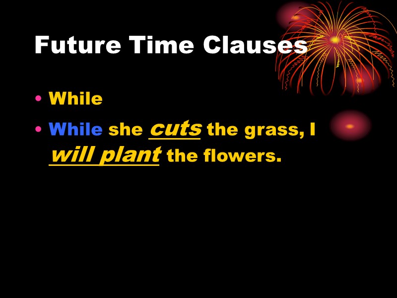 Future Time Clauses While While she cuts the grass, I will plant the flowers.